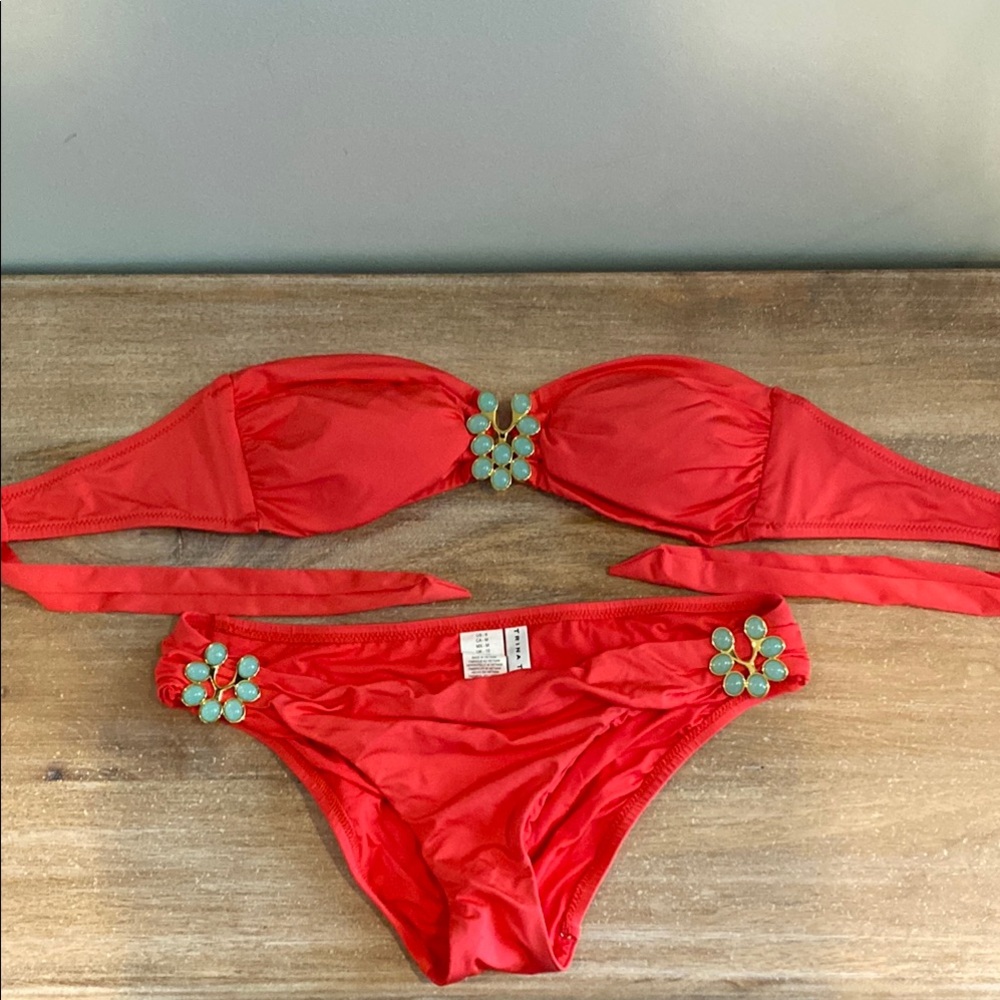 Trina Turk Red Bikini with Floral Accents size 6